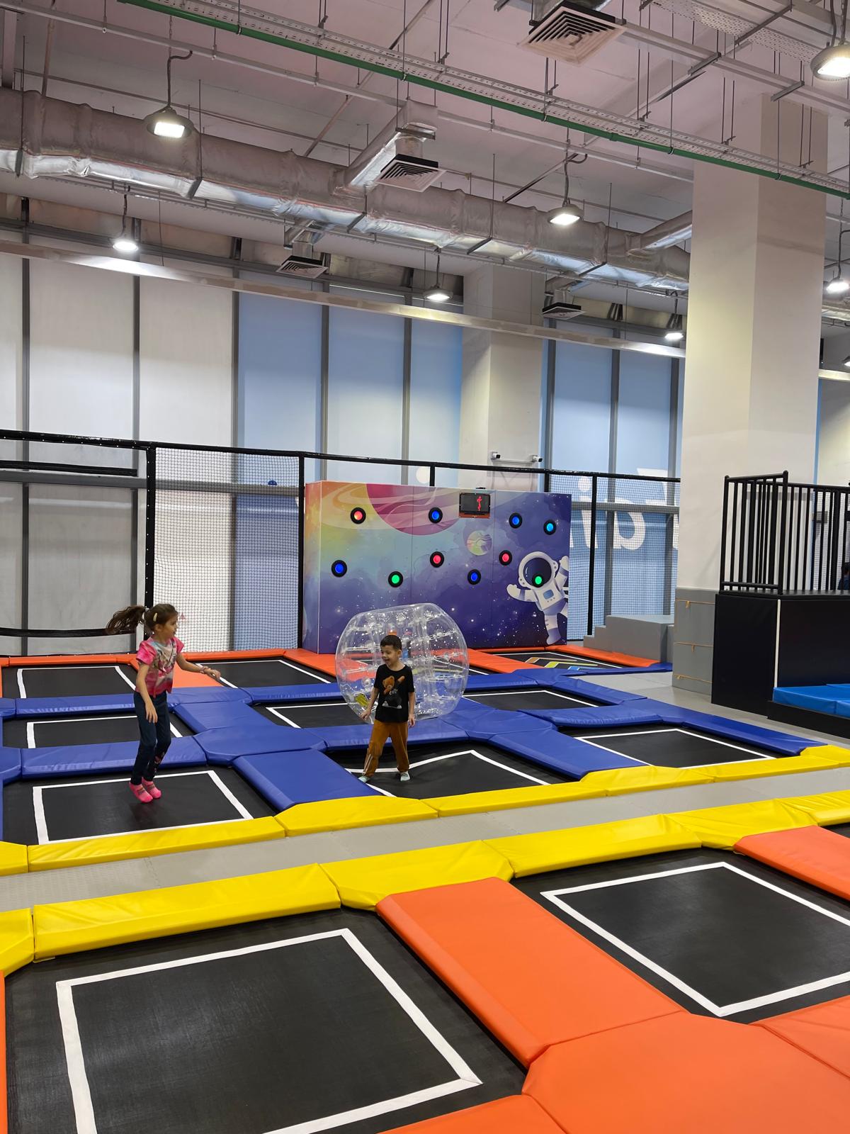 Kids having fun at the trampoline park